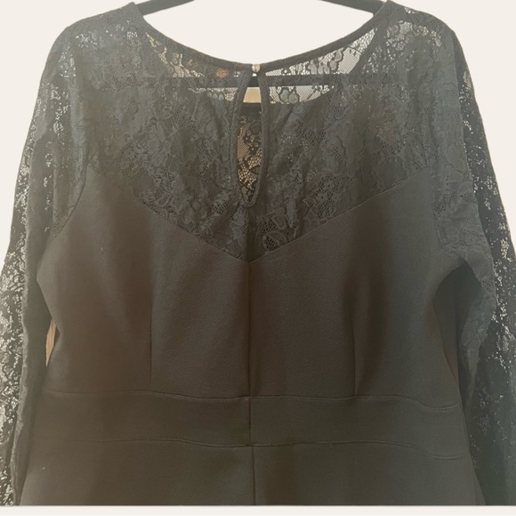ADDITION ELLE - Black Long Sleeve Lace Peplum Blouse with Keyhole Neckline - Picture 6 of 13